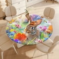 thumbnail image 3 of Easter Bunnies Rabbits Round Fitted Tablecloth with Elastic Edged & Backing, Round Table Cover for Indoor Outdoor Patio Use Fits Tables up to 40" - 54" Diameter, 3 of 5