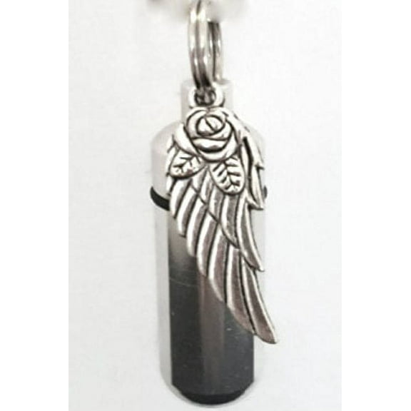 Silver Angel Wing with Rose CREMATION URN with Velvet Pouch & Fill Kit