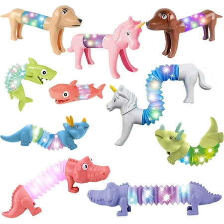 

Zeno Cute LED Light Animals 10 Pack Eye Catchy LED Light Animal Pop Tubes Stress-Relieving Sensory Fun Toy For Lovely Gift For Kids Teen Girls and Boys