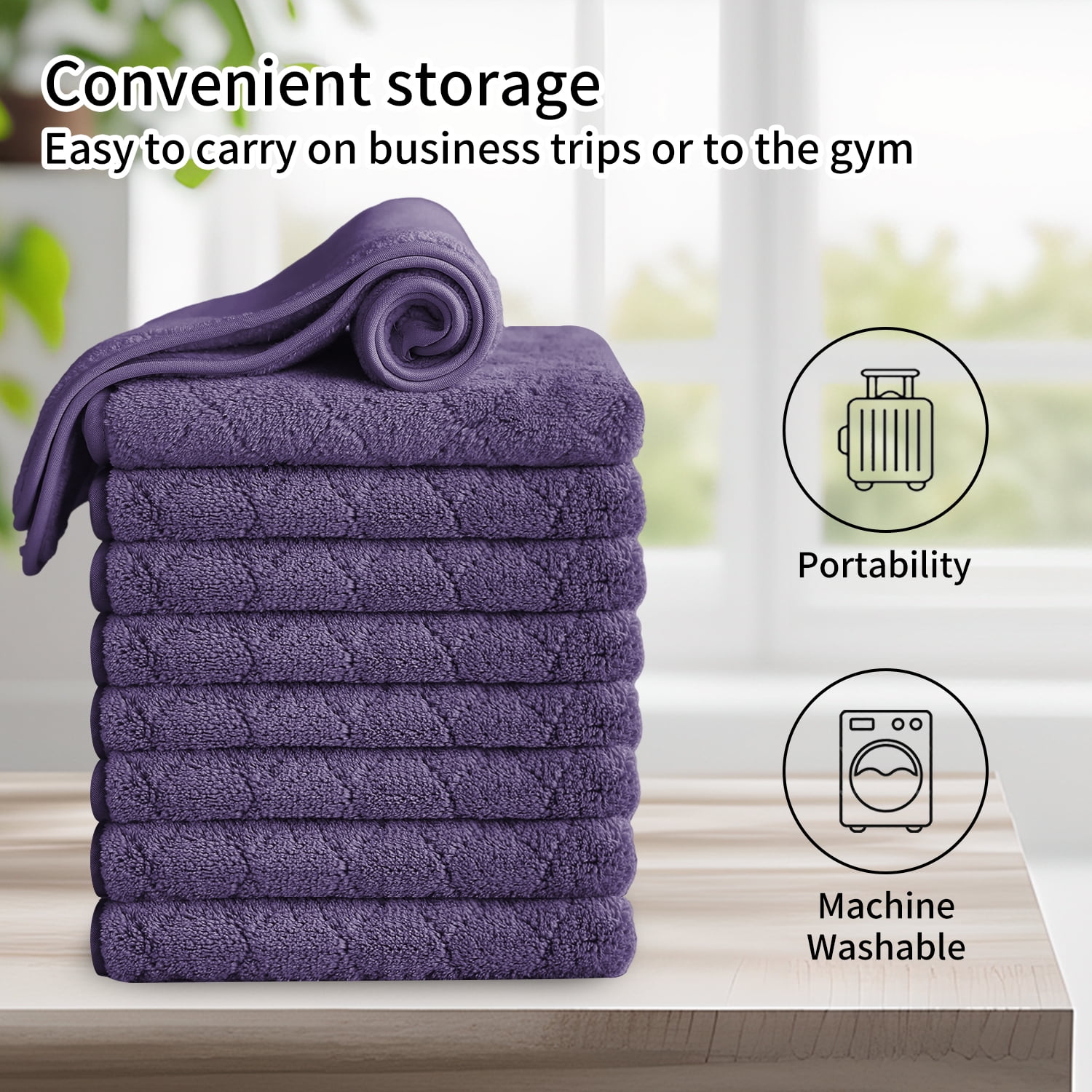 Jessy Home 24 Pack Dark Purple Washcloths for Bathroom 13x13 Inch Ultra Soft Hand Face Towels