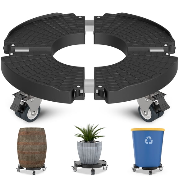 SUNALLY Plant Stand with Wheels Adjustable 15-22IN, Heavy Duty Plant Caddy with Lockable Casters 440LBS, Potted Flower Mover Dolly Rolling Pot Trolley for Indoor Outdoor, Black