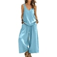 thumbnail image 2 of sdhkgrrt Women's 2 Piece Lounge Outfit V Neck Sleeveless Tank Matching Wide Leg Pants Loose Boho Vacation Casual Set Solid Travel Tracksuit Clothing, Light Blue S, 2 of 7
