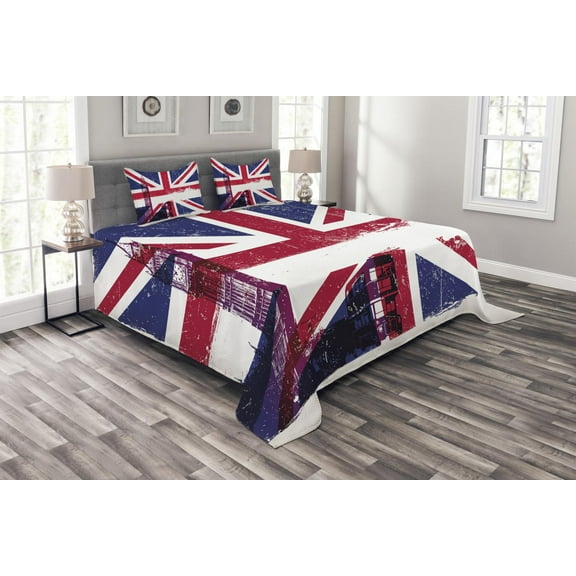 Ambesonne Union Jack Quilted Bedspread Set 3 Pcs, Country Culture Old, King Size, Multicolor