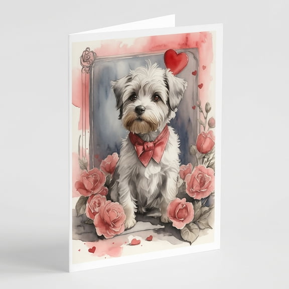 Dandie Dinmont Terrier Valentine Roses Greeting Cards Pack of 8 7 in x 5 in