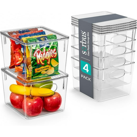 Sorbus Clear Storage Bins - Multi-Purpose Organizers for Kitchen, Pantry, Fridge, and Cabinet (Medium, 4 Pack)