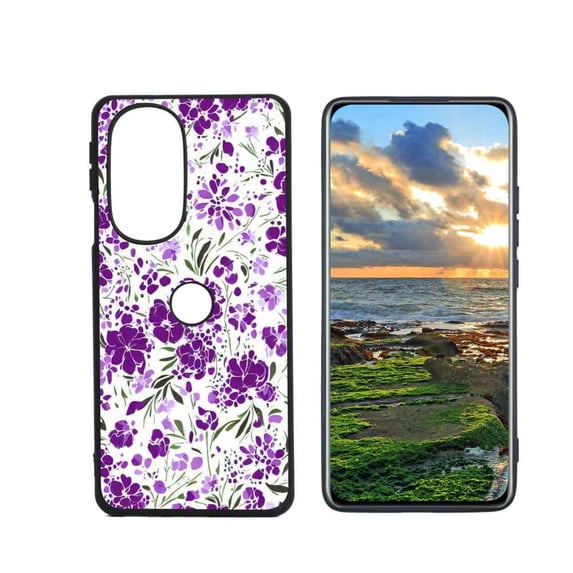 Compatible with Motorola Edge 30 Pro Phone Case, Purple-Floral-9 Case Men Women, Flexible Silicone Shockproof Case for Motorola Edge 30 Pro