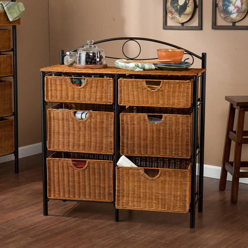 Southern Enterprises Iron and Wicker Storage Chest, Brown