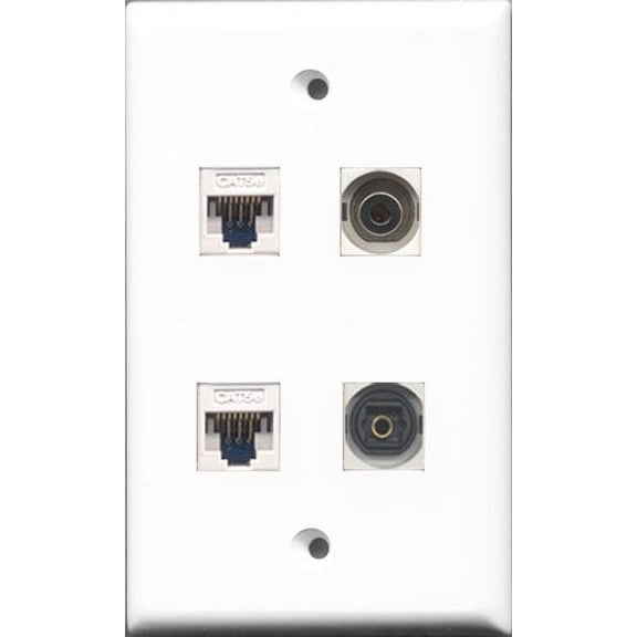 RiteAV - 1 Port Toslink and 1 Port 3.5mm 2 Port Cat5e Ethernet White Wall Plate
