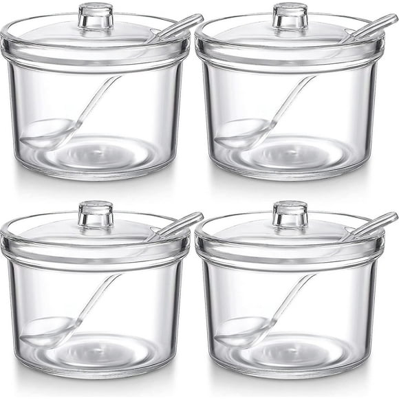 4 Pieces Sugar Bowl Clear Acrylic Sugar Bowl With Lid Salt Spoon Storage Sugar Jar With Lid