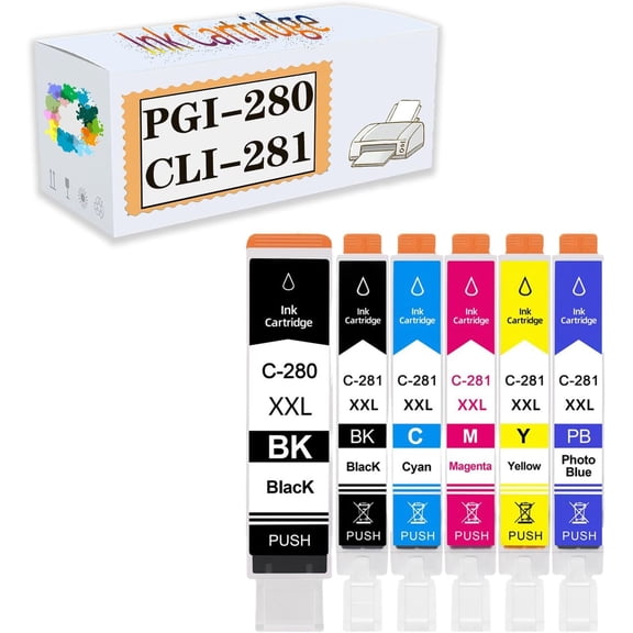 Compatible PGI-280 CLI-281 25ML Ink Cartridges Replacement for Canon TS702 TR7520 TR8520 TS6120 TS6220 TS8120 TS8220 TS9120 TS9520 TS9521C Printers
