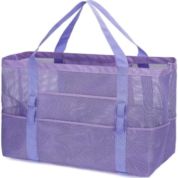 Mesh Beach Bag, Large Beach Tote with Zipper Pocket, Toys Pool Bag for Family Travel Vacation Cruise Essentials