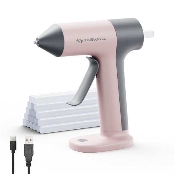 Pistola de pegamento caliente inalámbrica Tilswall de 4 V con 20 barras de pegamento, color rosa