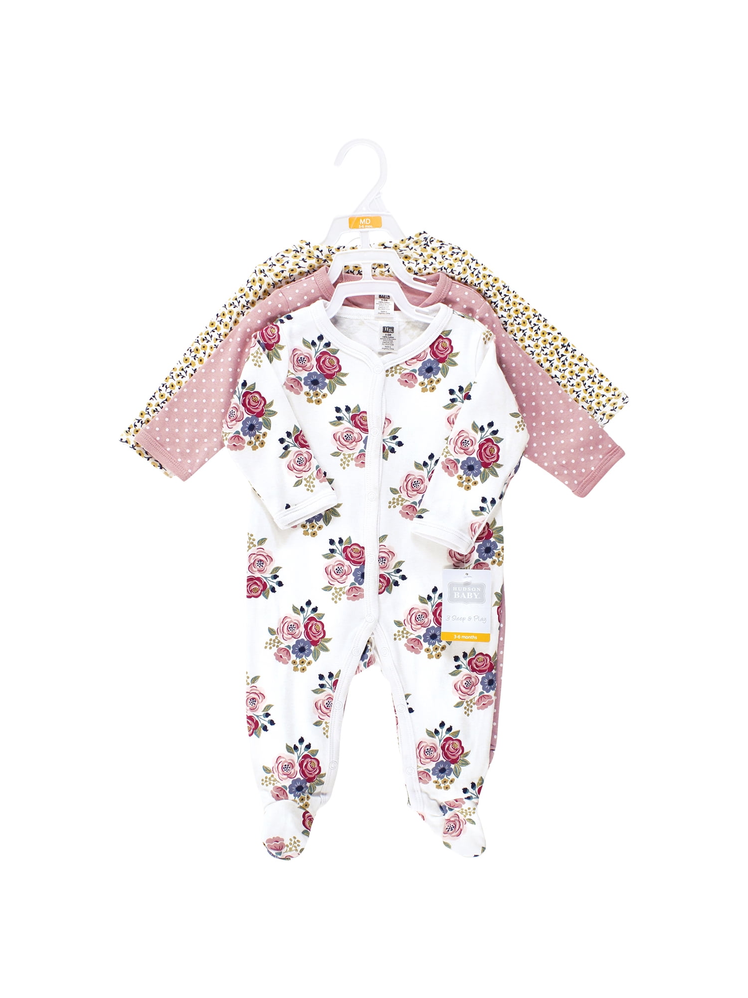 Hudson Baby Long Sleeve Sleep and Play, 3-Pack, Newborn-9 Months