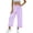 Purple, variant on AKOEE Cute Summer Capris Plaid Print Smocked High Waist Wide Leg Capri Pants Pockets Ruffle Hem Casual Beach (XL, Purple)