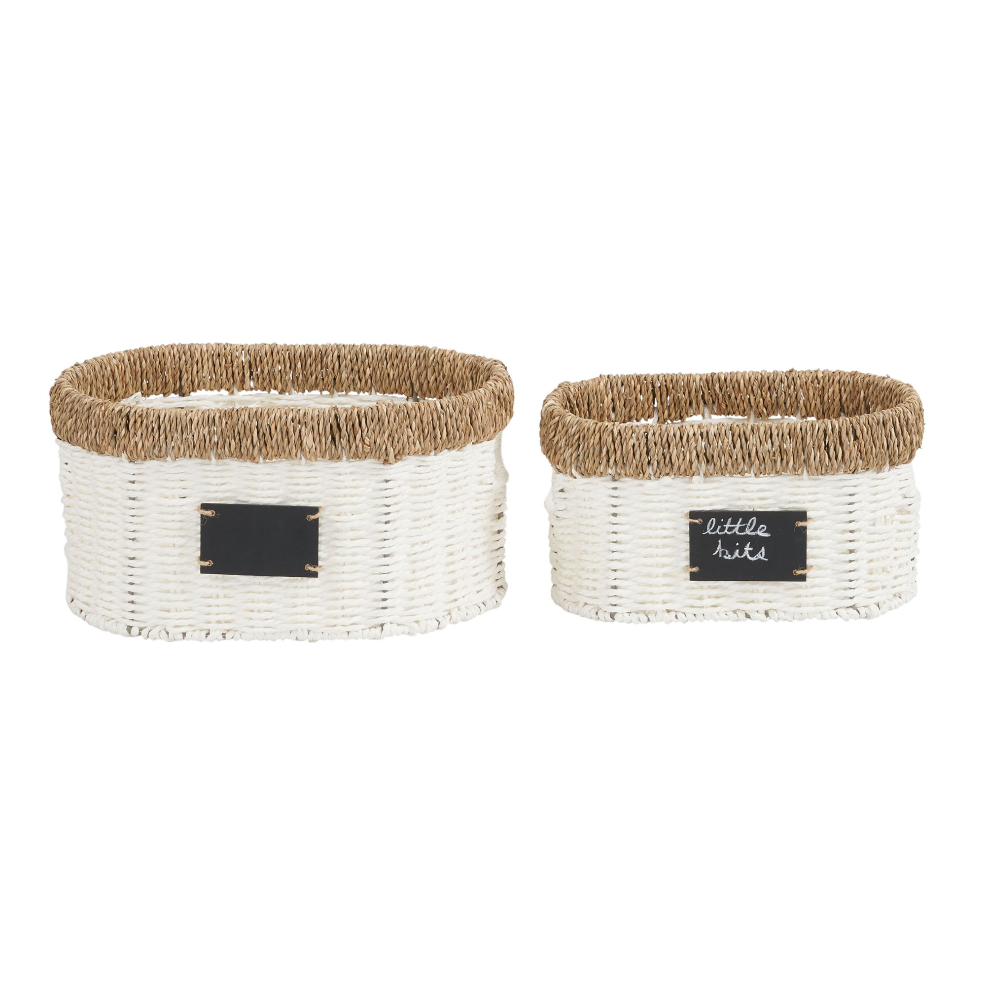 Household Essentials Natural Rim Oval Set Paper Rope And Seagrass 2 Piece Wicker Basket Walmart Com Walmart Com