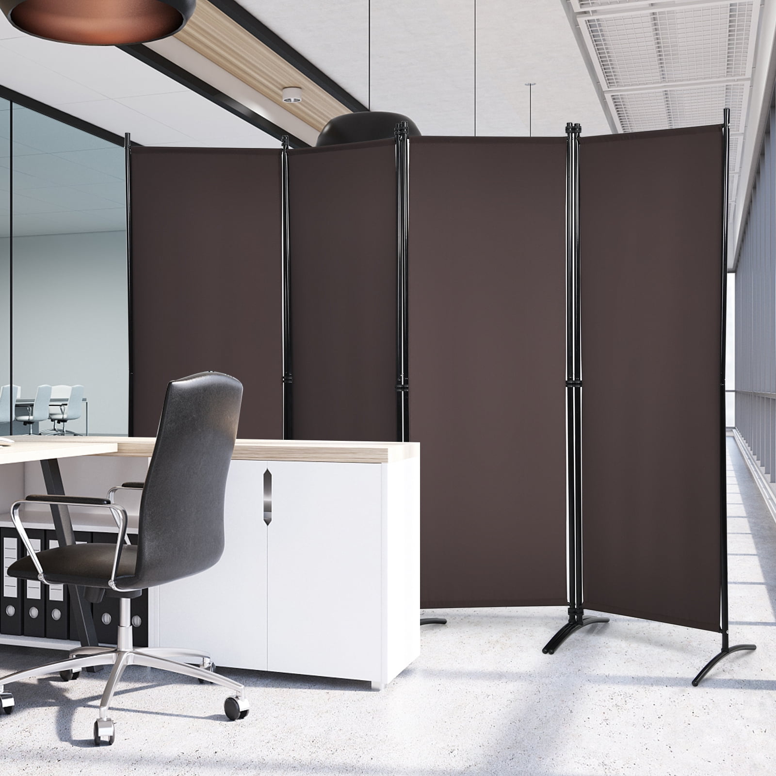 Patiojoy 5.6Ft Tall Folding Room Divider Freestanding 4-Panel Privacy Screen w/Iron Frame Coffee