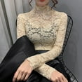 thumbnail image 6 of Fusipu Elegant Women Turtle Neck Long Sleeve Floral Lace Blouse Top Slim Base T-shirt, 6 of 8