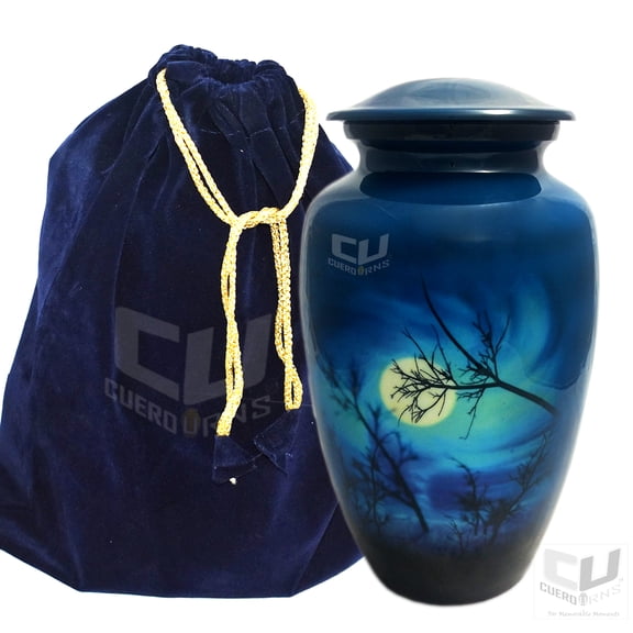 CUERO URNS - Human Ashes Adult Male Cremation urns for Adult Women Funeral urns for Human Ashes - Lovely Night Moon Sky Blue Cremation Urn - 200lbs- 10.5 * 6"