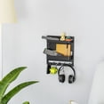 thumbnail image 4 of Wall Mounted Bedside Shelf Organizer, Adhesive Storage Rack with Hooks for Phone Remote Glasses Bedroom Dorm Space Saving Storage, 4 of 9
