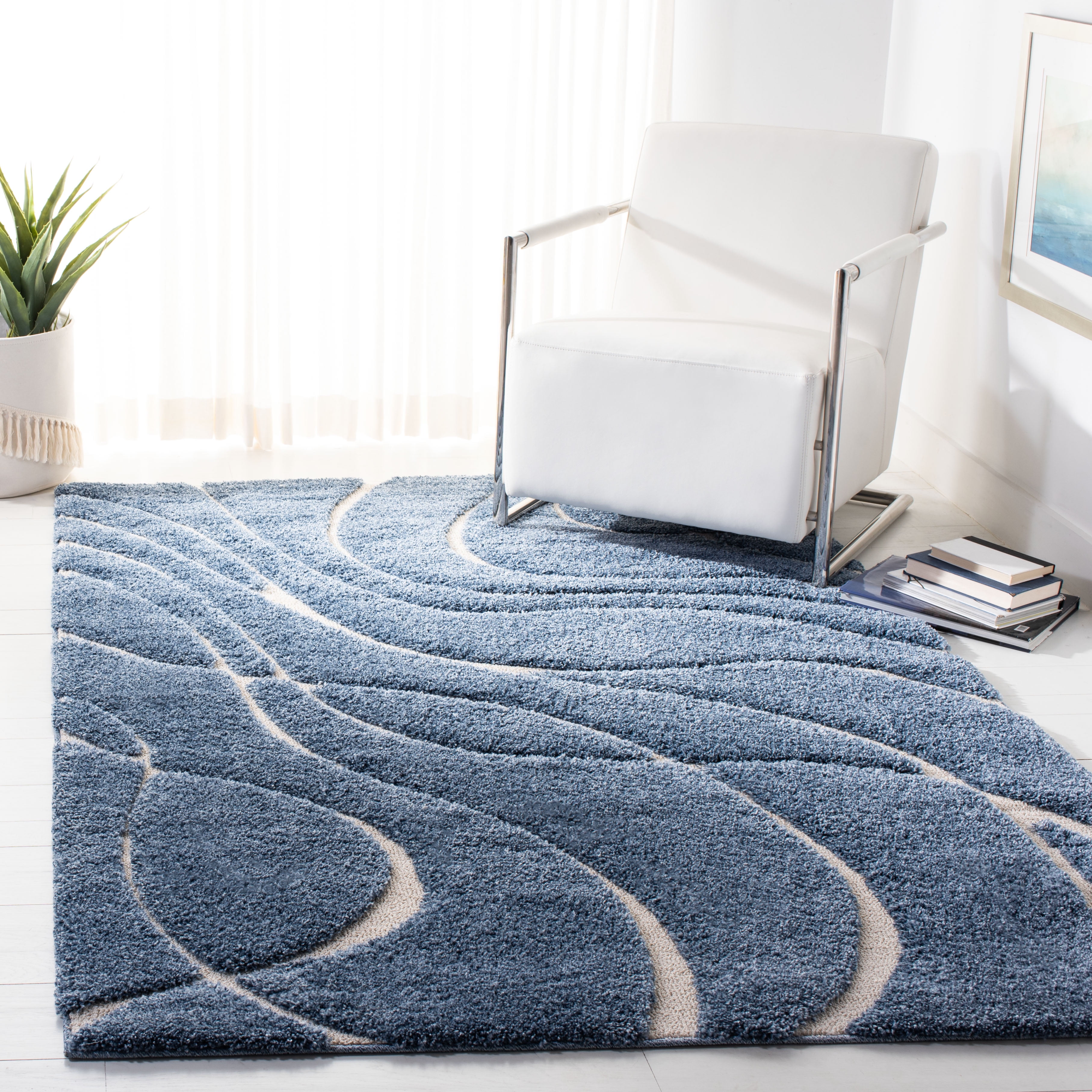 Safavieh Florida Tamzen Abstract Shag Area Rug, Light Blue/Cream, 6' x 8'