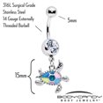 thumbnail image 2 of Body Candy Womens 14G 316L Stainless Steel Navel Ring Piercing Glitter Turtle Sea Turtle Mens Dangle Belly Button Ring, 2 of 3
