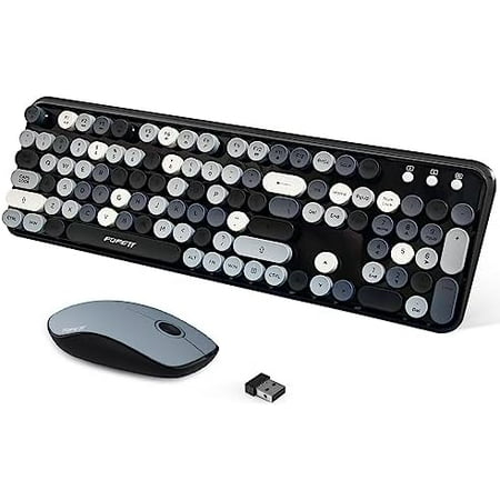 2.4GHz Wireless Keyboard and Mouse Set with Switch Button – Full-Size Keyboard – Compatible for Windows/Laptop/PC/Notebook/Smart TV and More – Grey Colorful