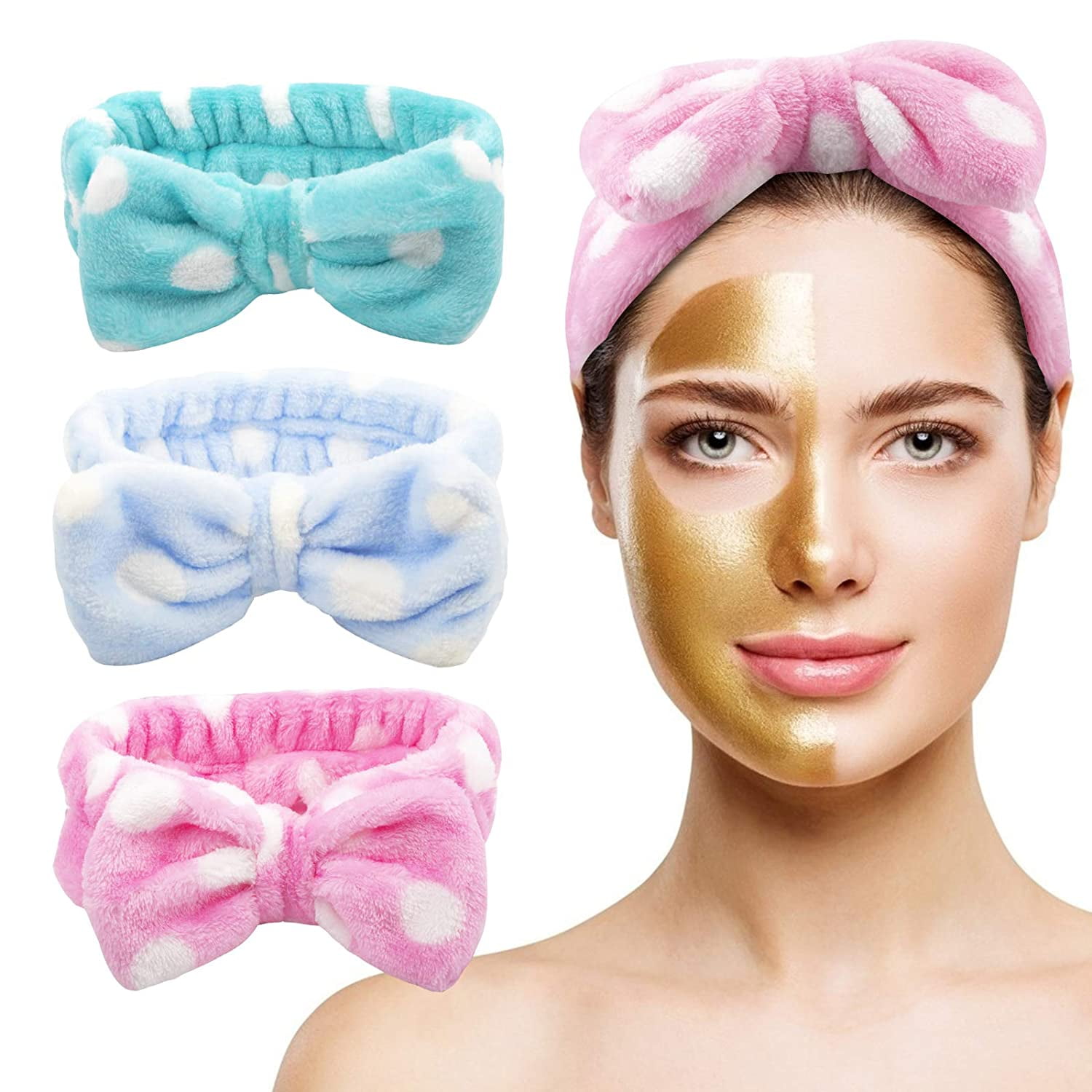 Headband SET 2Pcs Girl and Women Makeup Diadema Turban Skincare Color+Polka  Dot
