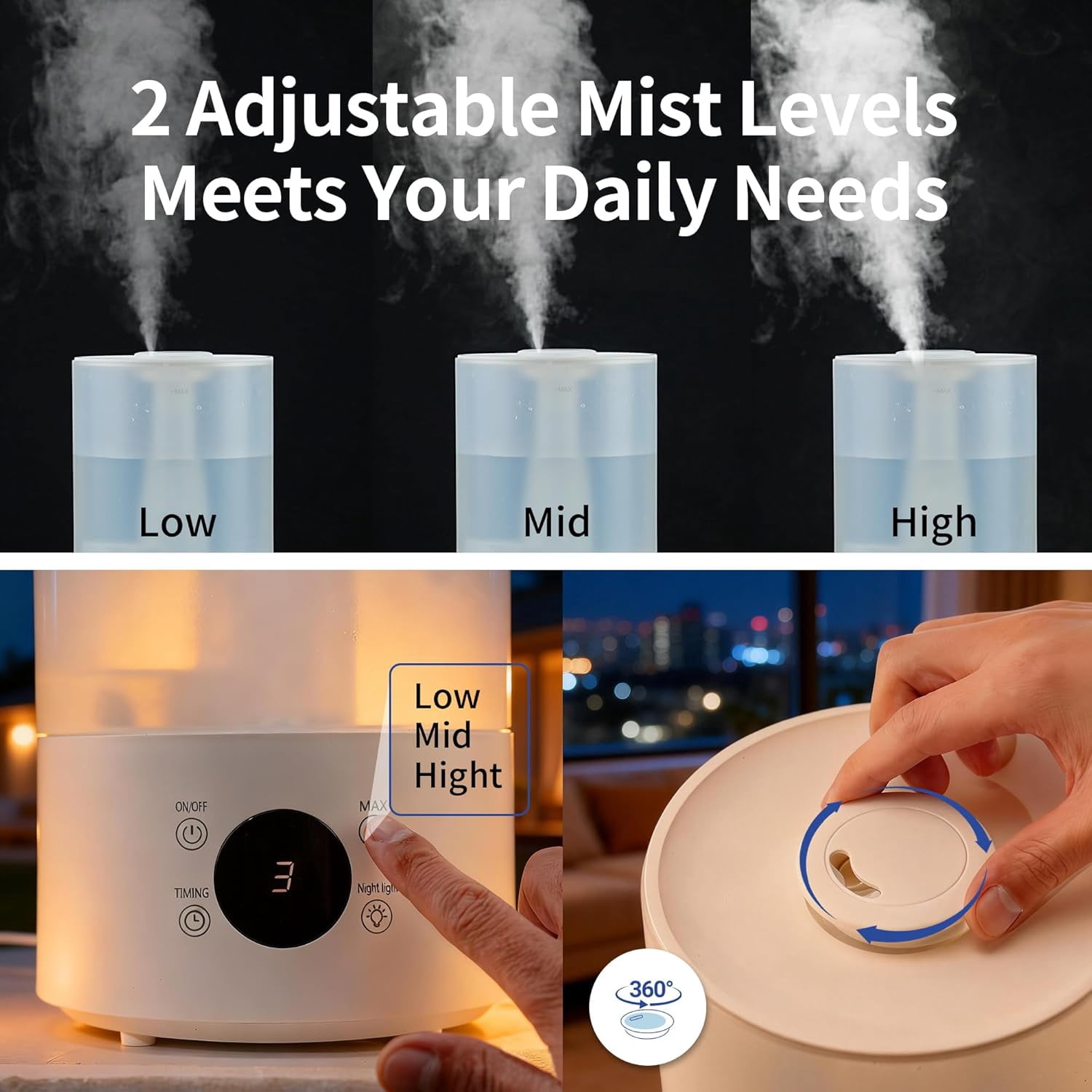 Top Fill Humidifiers for Bedroom, 4.0L Tank Cool Mist Humidifiers for Large Room, 40H Runtime, Plants with 9H Timer, Auto Shut-Off,Quiet Ultrasonic Humidifier with 360° Nozzle for Baby Nursery