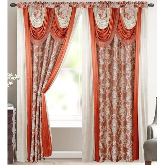 Venice Indoor Fabric Medium Rod Pocket Single Curtain Orange,Brown,White,Multi-color 84 in x 84 in