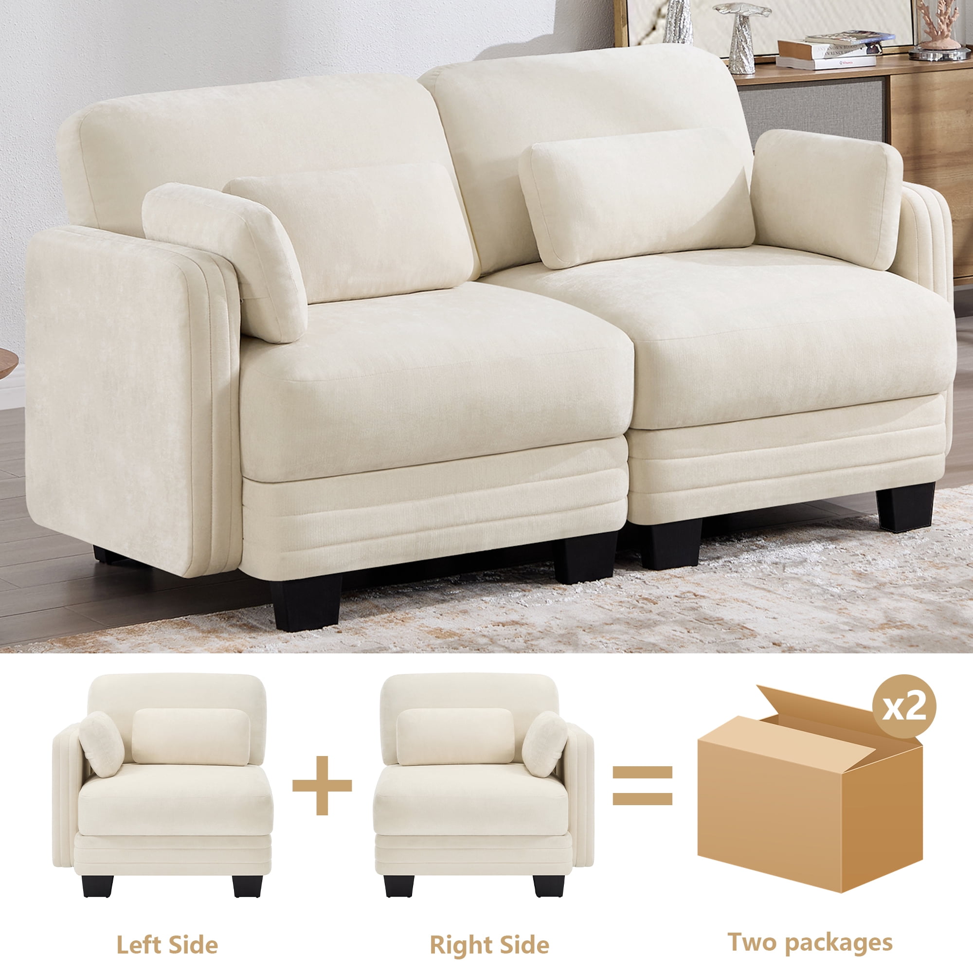70" Modern Modular 2 Seater Loveseat Sofa Couch with 4 Pillows