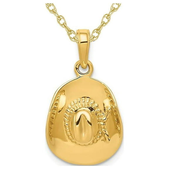Gem & Harmony 14K Yellow Gold Cowboy Hat Charm Pendant Necklace iwith Chain for Women
