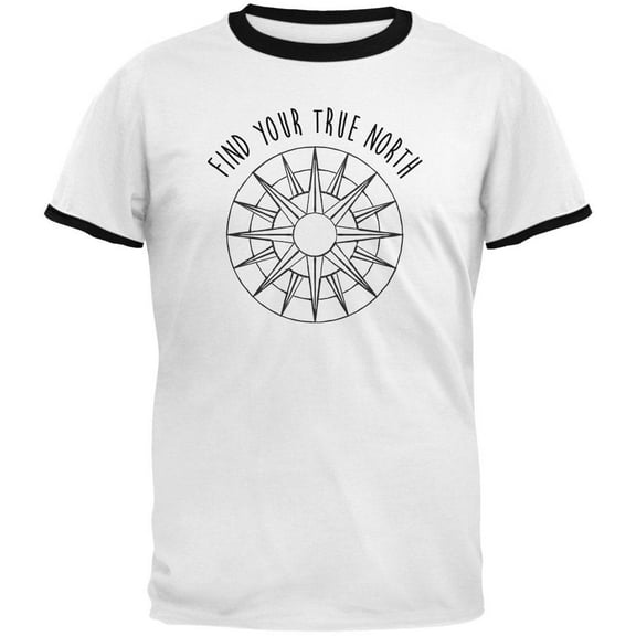 Hiking Outdoors Find Your True North Mens Ringer T Shirt White-Black LG