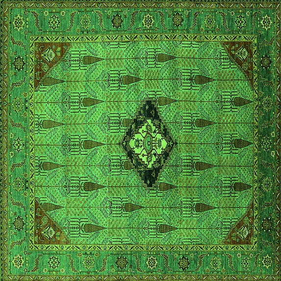 Ahgly Company Indoor Square Oriental Green Industrial Area Rugs, 7' Square