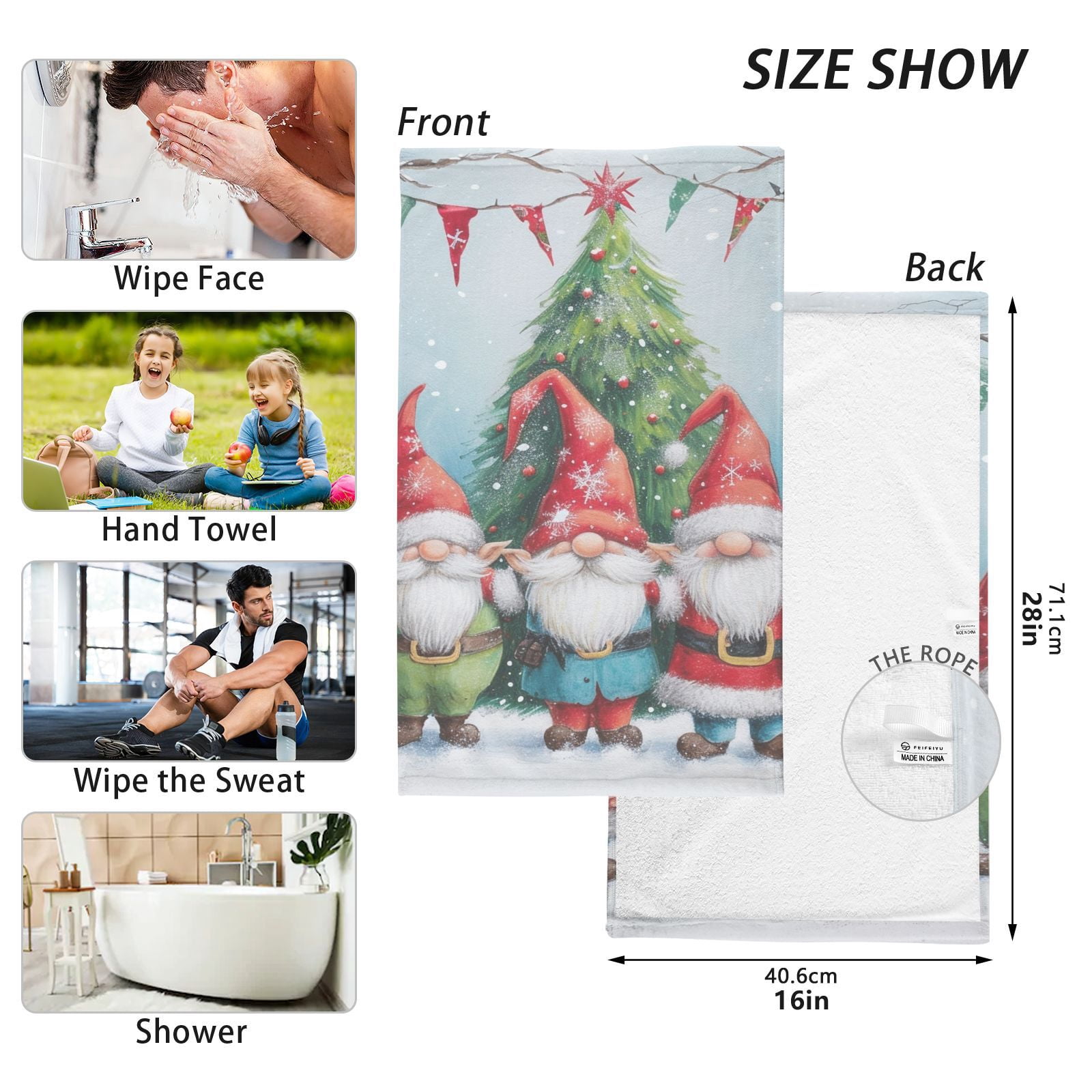 Gnomes Christmas Trees Hand Towel Bath Towels Face Towels Cotton Absorbent for Home Hotel Spa Swimming Yoga Sports Decorative Towel Set of 2