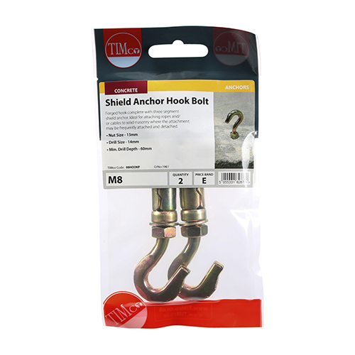 Timco - Forged Hooks with Shield Anchors - Yellow (Size M8 - 2 Pieces)
