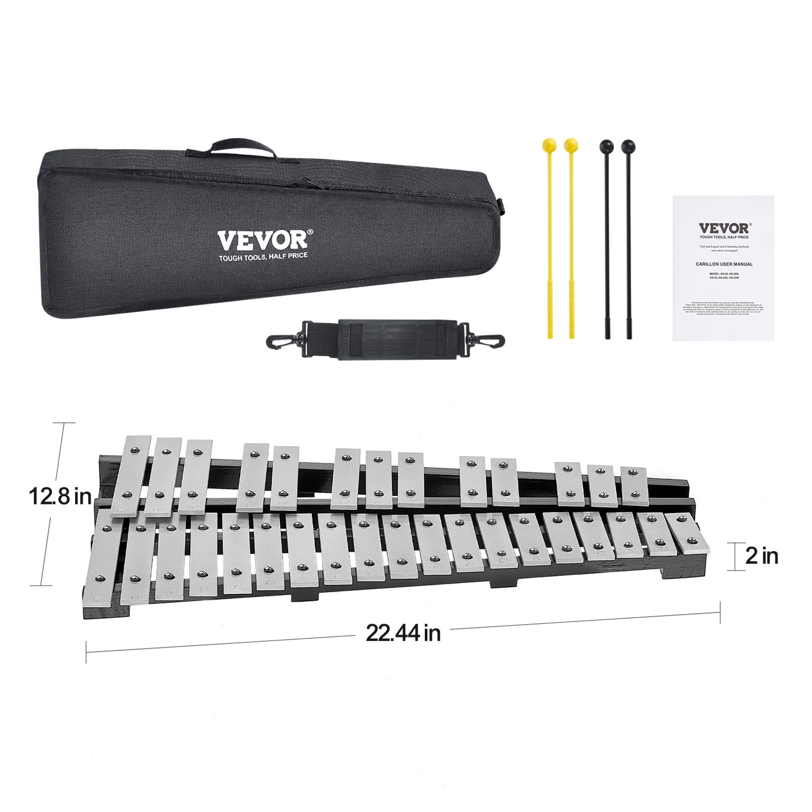 VEVOR 32 Note Glockenspiel Xylophone Bell Kit, Percussion Instrument with Mallets, Drum Sticks and Carrying Bag, Professional Glockenspiel Xylophone Percussion Instrument Set for Adults & Students