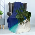 thumbnail image 4 of Ocean Soft Flannel Fleece Throw Blanket, Tropical Untouched Island Getaway Nature Coast Colorful View Picture, Cozy Plush for Indoor and Outdoor Use, 50" x 60", Navy Blue White, by Ambesonne, 4 of 5