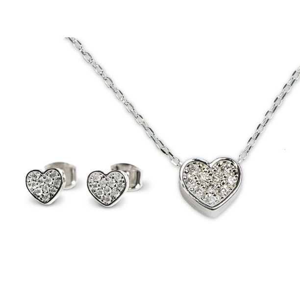 Juego de Joyería para Mujer de Corazón LuckyLy Collar y Aretes Baño con Zirconia Cúbica Modelo Melody UNITALLA