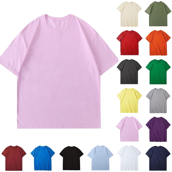 Shirts for Men Short Sleeve Men Solid Color Fashion Casual Ventilate Round Neck Exercise Short Sleeve Pink XXL