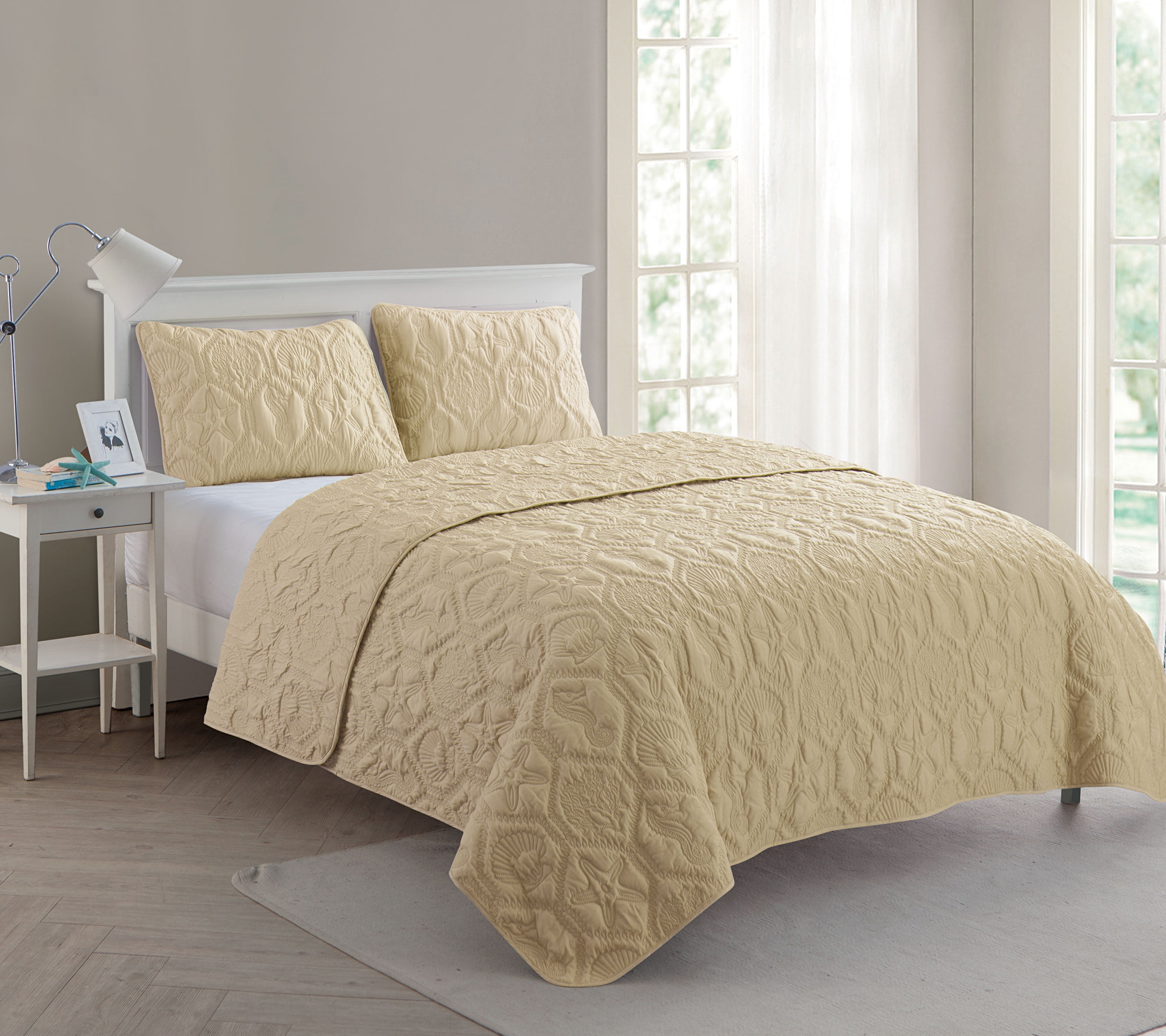 VCNY Home Shore Embossed Seashell Quilt Set - Walmart.com ...
