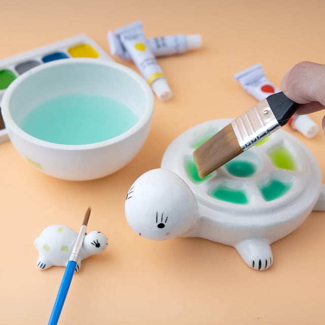 Set de paletas y portapinceles de cerámica con diseño de tortuga