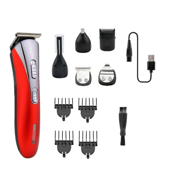 Pritech Pritech Kit de Tondeuse à Cheveux Rechargeable 6-en-1 avec Plusieurs Accessoires pour le Toilettage, le Rasage et le Coiffage, Disponible en Rouge, or Ou Bleu