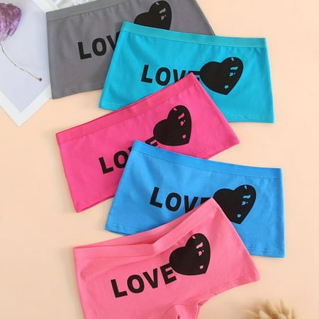 

5pcs Heart Print Boyshort Panties Comfortable & Seamless Low Waist Sports Panties Women‘s Lingerie & Underwear