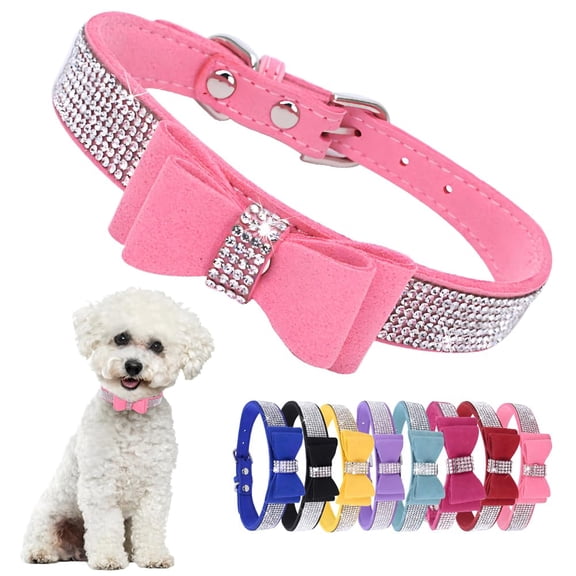 Mumup Bow Tie Rhinestone Dog Collar Cute Sparkling Crystal Diamond Puppy Kitten Pet Cat Collar for Small Dogs Boys Girls