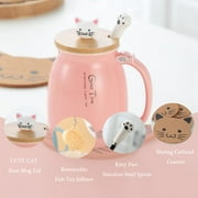 Mengcat Tea Mug with Infuser and Lid Ceramic Coffee Mug Kawaii Cat Cute Tea Cool Preppy Stuff Birthday Cute Gifts for Women Girl (13oz)