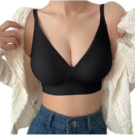 DYTTDG Deep V Bras for Women No Underwire Wireless Push Up Bra Seamless Plunge Bralette Comfort Supportive Bra Full Coverage