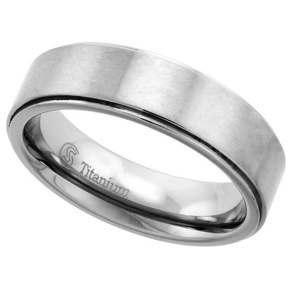 Titanium Flat Beveled Edges Brushed Finish Wedding Band Ring 6mm