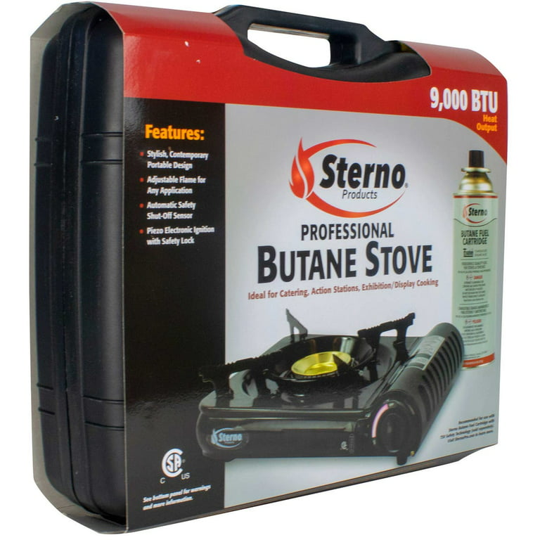 Sterno 50182 1-Burner High Performance Black Butane Countertop Range /  Portable Stove - 15,000 BTU