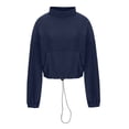 thumbnail image 5 of JGGSPWM Womens Fleece High Neck Sweatshirts Long Sleeve Stand Collar Drawstring Hem Pullover Solid Crop Sweatshirts with Pockets Navy XL, 5 of 7