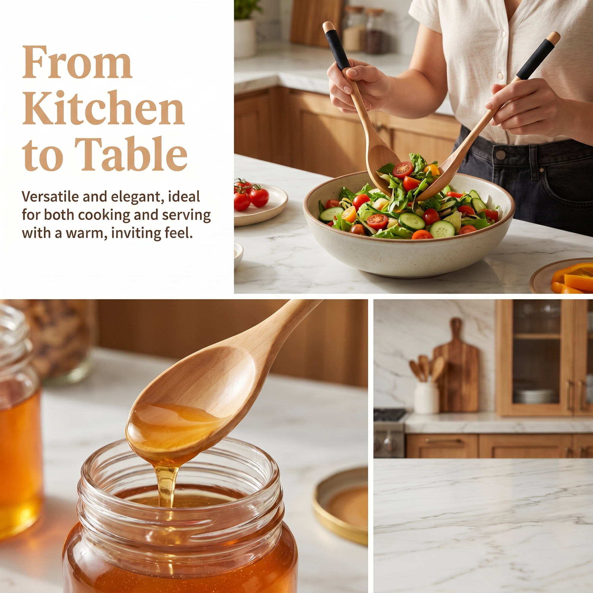 Unique Bargains Wood Non Stick Cookware Kitchen Utensils Set Natural A 2Pcs
